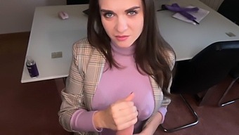 Mature Woman Gives Her Stepson A Handjob And Shows Her Nipples In The Office