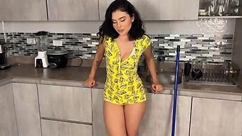 Solo Girl With Tattoos Has Fun In The Kitchen And Gets An Orgasm.