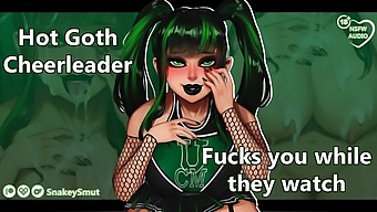 Goth Cheerleader Gives A Blowjob While Being Watched By Her Squad