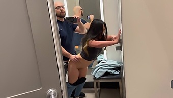 Beautiful Asian In A Tight Dress, Gives A Deep Blow Job In A Dressing Room.